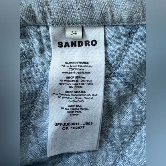 Sandro Quilted Denim Mini Skirt, Front Zip, light blue, A-line, 34 (XS), EUC - Picture 13 of 14